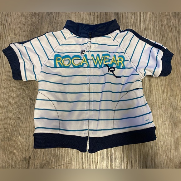 Rocawear Other - VINTAGE Rocawear Size 0-6 Month Blue White Zip Up Jacket Y2K